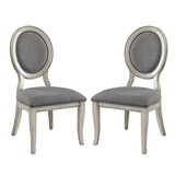 Set of 2 Padded Gray Fabric Dining Chairs in Antique White Finish B016P156827