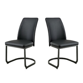 Set of 2 Padded Black Leatherette Side Chairs in Dark Gray and Black Finish B016P156828