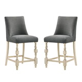 Set of 2 Upholstered Dark Gray Fabric Counter Height Chairs in Ivory Finish B016P156829