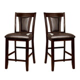 Set of 2 Padded Espresso Leatherette Counter Height Chairs in Dark Cherry Finish B016P156835