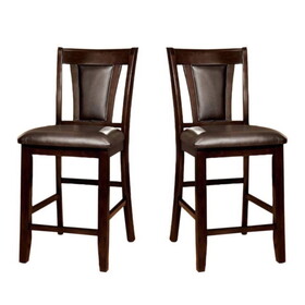 Set of 2 Padded Espresso Leatherette Counter Height Chairs in Dark Cherry Finish B016P156835