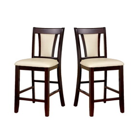 Set of 2 Padded Ivory Leatherette Counter Height Chairs in Dark Cherry Finish B016P156837
