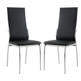 Set of 2 Padded Black Leatherette Dining Chairs in Chrome Finish B016P156843
