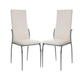 Set of 2 Padded White Leatherette Dining Chairs in Chrome Finish B016P156844