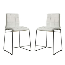 Set of 2 Leatherette Upholstered Counter Hight Chairs in White and Chrome B016P156846