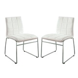 Set of 2 Leatherette Upholstered Side Chairs in White and Chrome B016P156847