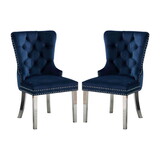 Set of 2 Wingback Dining Chairs with Button Tufted Back in Blue and Chrome B016P156857