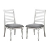 Set of 2 Padded Fabric Dining Chairs with Ladder Back in Antique White and Gray B016P156867