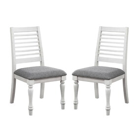 Set of 2 Padded Fabric Dining Chairs with Ladder Back in Antique White and Gray B016P156867
