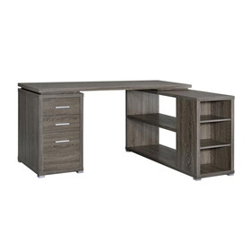 L-Shape Office Desk with Drawers and Shelves, Weathered Grey B016P163558