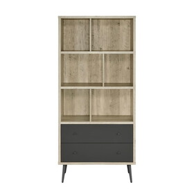 3-shelf Engineered Wood Bookcase with 2 Drawers in Antique Pine and Grey B016P164664