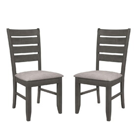 Set of 2 Dining Chairs with Fabric Upholstered Seat, Dark Grey B016P227268