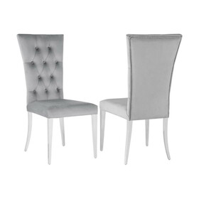 Set of 2 Velvet Upholstered Side Chairs, Grey and Chrome B016P227275