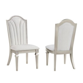 Set of 2 Ivory Chenille Upholstered Dining Chairs, Silver Oak B016P227290