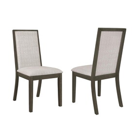 Set of 2 Beige Fabric Upholstered Dining Chairs, Dark Grey B016P227297