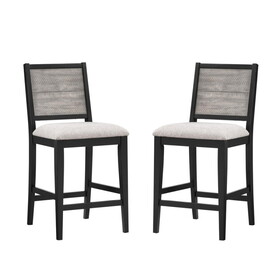 Set of 2 Counter Height Chairs with Upholstered Seat, Black and Grey B016P227350