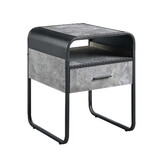 Metal Frame End Table with One Drawer, Concrete Gray and Black B016P323430