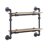 2 Tier Wall Shelf with Metal Tube, Oak and Sandy Black B016P324197