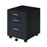 Rectangular Mobile Cabinet with 3 Drawers, Black and Chrome B016P325920