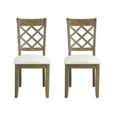 Set of 2 Side Chairs with Padded Seat Cushion, Beige and Rustic Oak B016P329810