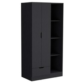 Armoire 71H" with 1-Drawer and 4-Tier Open Shelves, 2 Doors, Black B0200S00201