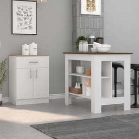 2 Piece Kitchen Set, Kitchen Island + Pantry Cabinet, White /Walnut /Light Oak B0200S00208