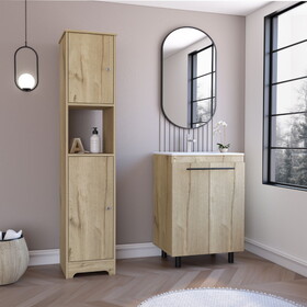 2 Piece Bathroom Set, Yaka Linen Cabinet + Dustin Free Standing Sink Cabinet, Light Oak B0200S00215