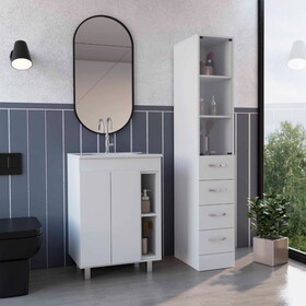 2 Piece Bathroom Set, Acra Free Standing Vanity + Magna Linen Cabinet, White B0200S00216