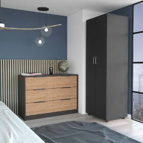 2 Piece Bedroom Set, London Armoire + Egeo 4 Drawer Dresser, Black / Pine B097S00046