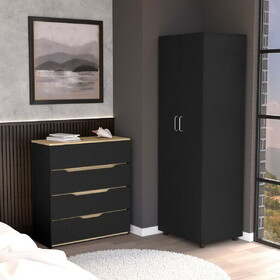 2 Piece Bedroom Set, London Armoire + Aralia Drawer Dresser, Black / Light Oak B097S00054