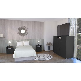 3 Piece Bedroom Set, Milano Double Door Cabinet Dresser + 2 Salento Nightstands, Black B097S00064