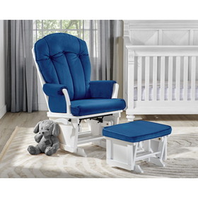 Victoria Glider and Ottoman White Wood and Navy Fabric B02263774