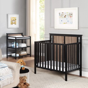 Connelly Mini Crib with Mattress Pad Black/Vintage Walnut B022P204868