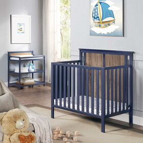 Connelly Mini Crib with Mattress Pad Midnight Blue/Vintage Walnut B022P204870