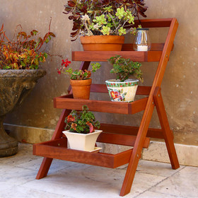Malibu Outdoor Three-Layer Wood Garden Plant Stand B02749301