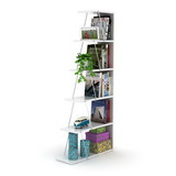 Furnish Home Store 5 Tier Ladder Bookshelf Organizers, Narrow Bookshelf for Small Spaces Office Furniture Bookcase, White/Chrome