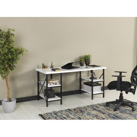 Furnish Home Store Diana Metal Frame 60" Extra Wide Wood Top 4 Shelves Writing and Computer Desk for Home Office, White