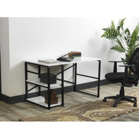 Furnish Home Store Sage Black Metal Frame 47" Wooden Top 2 Shelves Writing and Computer Desk for Home Office, White