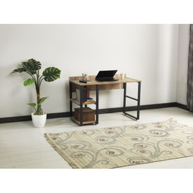 Furnish Home Store Rasse Black Metal Frame 58" Wooden Top 2 Shelves Writing and Computer Desk for Home Office, Oak B02964520
