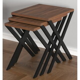 Kira Nesting Table 3-Pieces, Metal Legs Wood Base Nesting Table, Walnut B029P207432