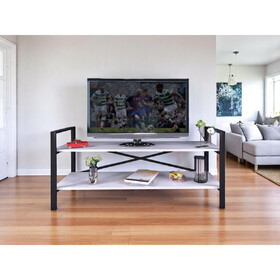 47" Ikra TV Stand with Black Metal Leg, Open Back Shelves for storage, TV Console for Living Room, White B029P330621