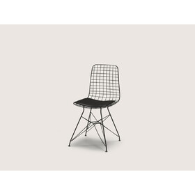 Zen Wire Modern Chair, Black Metal, Black Leather Cushions, Ergonomic and Comfortable Design