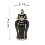 Black Linear Gilded Ginger Jar with Removable Lid B030123476