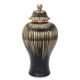 Black with Gold Design Ceramic Decorative Ginger Jar Vase B030123482