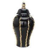 Elegant Black Ceramic Ginger Jar Vase with Gold Accents and Removable Lid - Timeless Home Decor B030123490