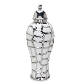 Regal White and Silver Ceramic Decorative Ginger Jar B030123498