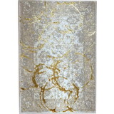Penina Luxury Area Rug in Beige and Gray with Gold Circles Abstract Design B030124857