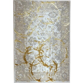 Penina Luxury Area Rug in Beige and Gray with Gold Circles Abstract Design B030124858