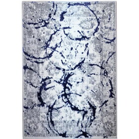 Penina Luxury Area Rug in Gray with Navy Blue Circles Abstract Design B030124873