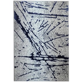 Shifra Luxury Area Rug in Gray with Navy Blue Abstract Design B030124897